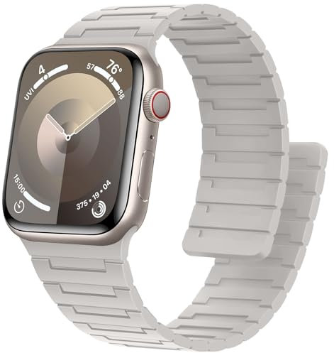 Bisikor Compatibile con Cinturino Apple Watch 42mm 41mm 40mm 38mm Cinturino Magnetico in Silicone Sportivo per iWatch Ultra2 SE Serie 10 9 8 7 6 5 4 3 2 1 (Starlight)