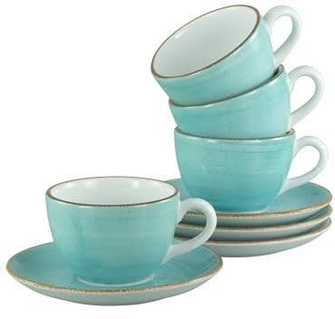Creatable, 34042, Serie Vintage Nature Aqua, 8-teiliges Geschirrset für 4 Personen, Kaffeetassen Set aus Porzellan, spülmaschinen- und mikrowellengeeignet, Made in Europe