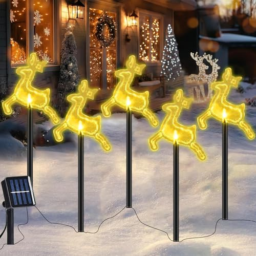Gartenstecker Solar Außen Weihnachten,LED Gartenstecker 5er Set,Acryl Weihnachtsbeleuchtung Außen,LED Garten Leuchtstäbe Solar,Dekoleuchte Solar Gartenleuchte,Weihnachtsdeko Outdoor,Lichterkette Außen