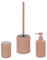 Inbagno Set Accessori Bagno 3 Pezzi in Ceramica Rosa cannettato, Dispenser Sapone portaspazzolini e portascopino Soft Touch, Spring