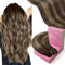 YoungSee 60 cm Echthaar Tressen Ombre Weft Extensions Echthaar Dunkelbraun mit Blond Balayage Haartressen Echthaar 100g Tressen Echthaar zum Einnahen Weave Extensions Echthaar Lange #4/27/4