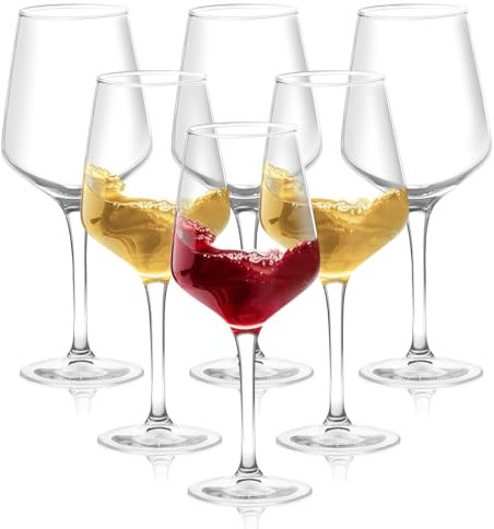 Teruntrue Set di 6 Bicchieri da Vino 435 ml - in Cristallo Moderno - Resistenti al Lavastoviglie, Antiurti, Durabili & Suono Piacevole - Trasparenti per Vino Bianco e Aperitivi
