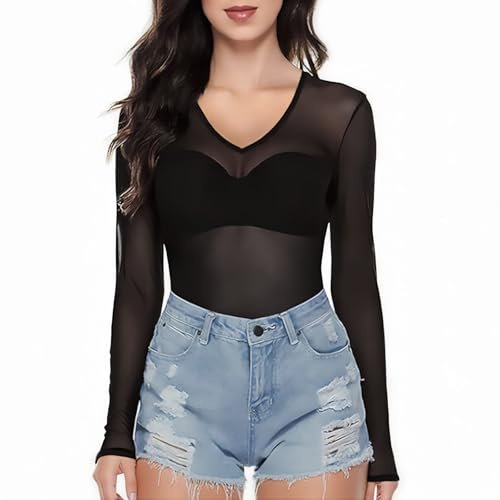 Hybursky Black Sheer Tops for Women Long Sleeve Mesh Top See Through V-Neck Y2K Going Out Tops Club Outfits Shirts Blouses Casual Sexy Slim Fit Basic T-Shirt for Party Clubwear | See Through Y2K Going Out Tops Club Outfits Shirts Blouses Casual Sexy Slim Fit Basic T-Shirt for Party Clubwear