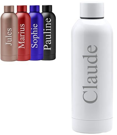 KDO MAGIC - Gourde Personnalisable - Bouteille personnalisée - Prénom gravé - 550 ml - Cadeau noël, Anniversaire, Homme, Femme (Blanc)