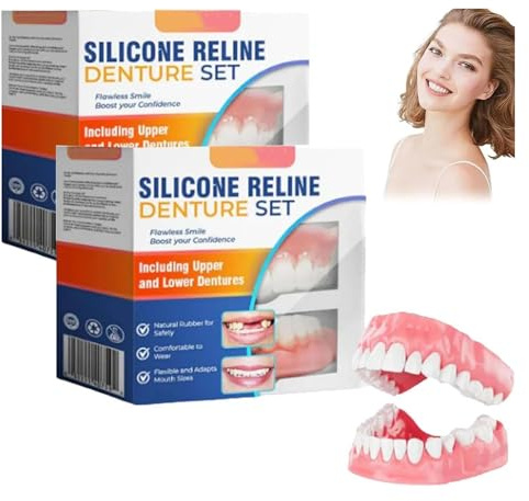 Luhaka Silicone Reline Denture Set, Bikenda Silicone Reline Denture Set, Bikenda Denture Set, Bikenda Silicone Reline Denture Set UK Man, Silicone Soft Dentures Repair,Snap On Veneers Teeth (2PC)