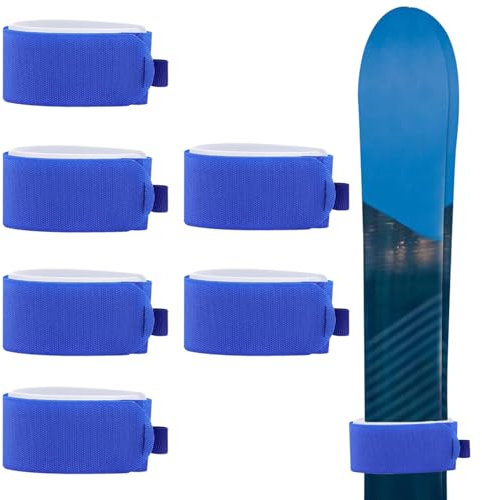 6er-Pack Ski-Spanngurte – verstellbare Ski-Tragebänder mit rutschfesten Schutzpolstern | für den Transport von Skiern/Snowboards/Stöcken | Eva-Polsterung und extralanges Design (Blau)