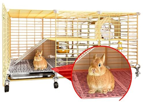Kaninchenkäfig für den Innenbereich, doppellagig, Kleintierkäfig mit verschlüsseltem Netz-Fußpolster und abnehmbaren Rädern, geeignet für Kaninchen, Meerschweinchen, Chinchillas, 104 x 33 x 43 cm