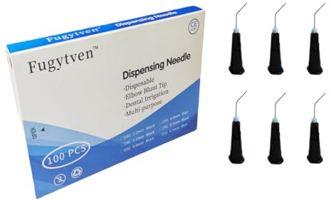 Pre-Bent Blunt Tip Dispensing 18g Needles 100Pcs for Disposable Dental Irrigation, Liquid Dispenser, Oil or Glue Applicator, and Liquid or Ink Refilling (Black) Fugytven