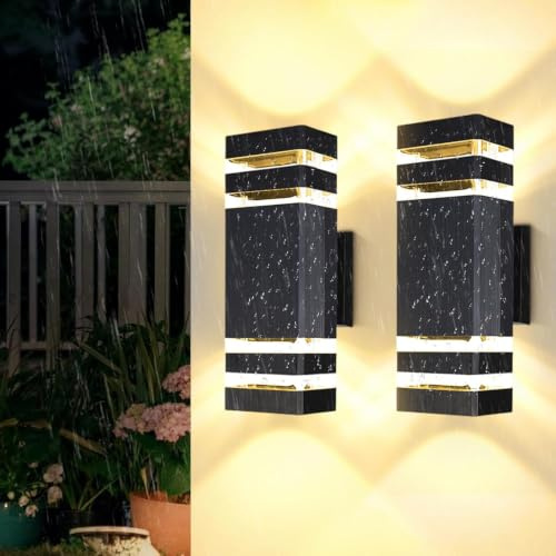 2 Stück LED Wandleuchte Wandlampe aussen,Up Down Außenleuchte Aussenleuchte | 3000K Außenlampe Aussenlampe Wand,IP65 Außenwandleuchte Außenbeleuchtung Hauswand aus Aluminium für Terrasse Haustür