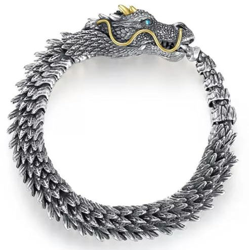 925 Silber Drache/Schlange Wikinger Armband Herren Geschenk Armreif Schmuck-24cm-Drachenarmband