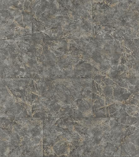 Rasch Tesa Luxora 371413 Papier peint autocollant effet pierre naturelle Gris foncé et doré