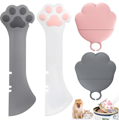 deegbbyi 2 Stück Katzenfutter Löffel mit Dosendeckel Katzenfutter Silikon, Multifunktionaler Dosenöffner für Tiernahrung, Katzenpfoten Dosenöffner, für Futterdosen Hunden Und Katzen