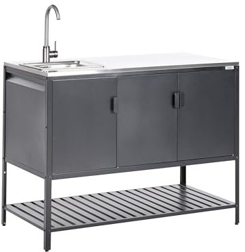 Outdoor-Küchenschrank Edelstahl 3-türig mit Platte Schwarz Maenza