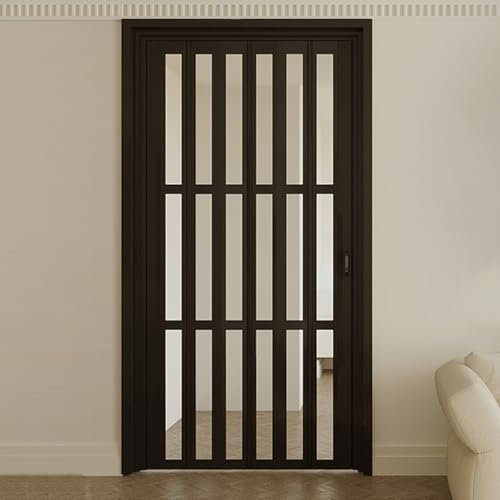 POWRZZZY Falttüren Schiebetüren Ausziehbare Waben-Falttür Kein Orbit Falt-Schiebefenster Zum Schutz der Privatsphäre für Waschküche Badezimmer(Nero,193x203cm)