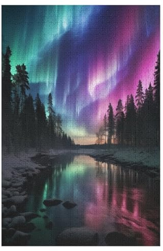 Nordlichter Norwegen 1000 Teile Holzpuzzle,einzigartiges Puzzle, Geschenk Für Erwachsene,Familienspiel,Herausforderungsaktivität,78×53cm