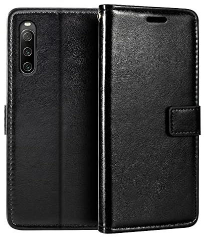 Shantime Étui Cuir Compatible avec Sony Xperia 10 V 2023, Design Affaires Rabat Magnétique avec 3 Fentes Cartes, Photo et Poche Cachée(Noir)