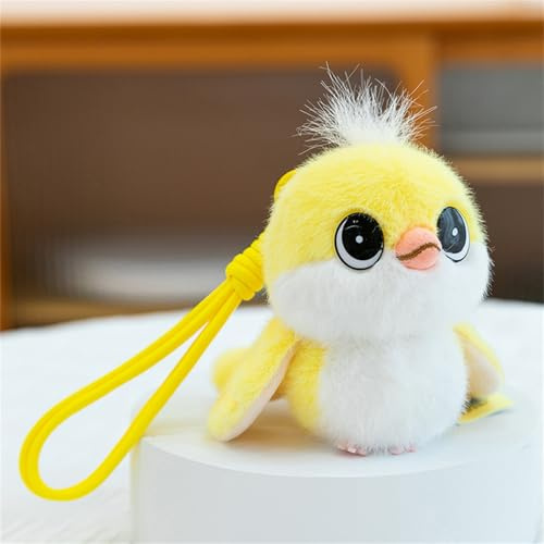 Spatz Plüschtier, Vogel Plüsch Schlüsselanhänger, Pelzige Vogel-Plüschpuppe, Simuliertes Tier Spatz Kuscheltier, Schlüsselanhänger Plüschie als Geschenk für Ihre Freunde (Gelb)
