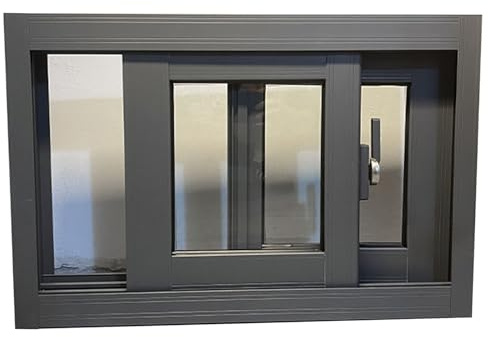 LXBAMKEA Kellerfenster, Schuppenfenster, Bündige Haushaltsfenster, Grau Abschließbar Aluminium Horizontales Schiebefenster, Wohnmobil Scheune Dachboden Gewächshaus Garagen Fenster((W x H) 80x70cm)