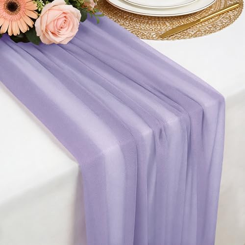 Tischläufer Hell Lila Chiffon, 77 X 300 cm Weich und Bequem Tischläufer für Boho Hochzeit, Party, Taufe Dekor, Babyparty, Brautparty Küche Tisch Dekoration