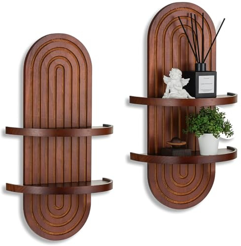 Walasis 55,9 cm Walnussholz-Boho-Regal mit Ledge, modernes Dekor Mitte des Jahrhunderts