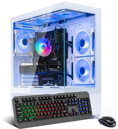 Evounic Gaming PC White Computer Desktop - i7 Xeon E5 3.20GHz, GeForce GT 1030, 16GB RAM, 512GB SSD + 1TB HDD, WiFi 6 & BT 5.4, 9× ARGB Fans, Windows 11 Pro, Stylish White Gaming Tower