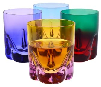 Krosno Whisky Glasses Set of 4 - Crystal Whiskey Tumblers for Bourbon, Rum and Cocktails - 250 ml Handcrafted Hand-Painted Lead-Free Crystal in Unique Colours - Aurora Collection Gift Set