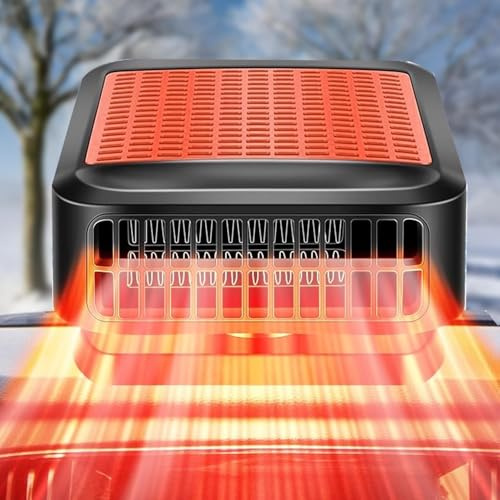 WEQNGIU Tragbare Autoheizung, 12V 200W 2-in-1 Schnellheiz und Kühlventilator mit Zigarettenanzünderstecker und 360°-Drehfuß für SUV, LKW, Transporter und PKW