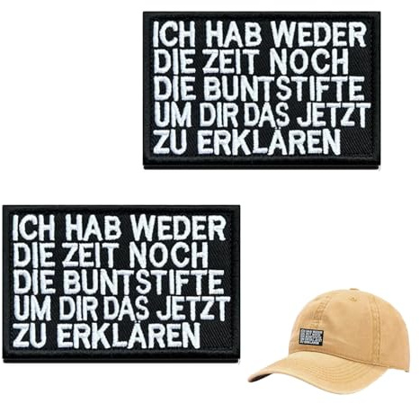 2 Stk Ich Hab Weder Die Zeit Noch Die Buntstifte,Um Dir Das Jetzt Zu Erklären“ Fun Gestickt,Morale Patch Mit Klettverschluss,Lustiger Taktischer Applique für Kutte,Rucksack,Kleidung Oberflächen