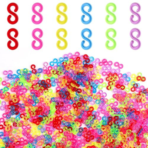 Pretwad 1500 Pcs S Clips & C Clip for Loom Bracelets – Colourful Plastic Rubber Band Connectors, S Clips Loom Rubber Bands, S-Clips Bracelet Connectors DIY Refill Kit for Rainbow Loom, Band Bracelets