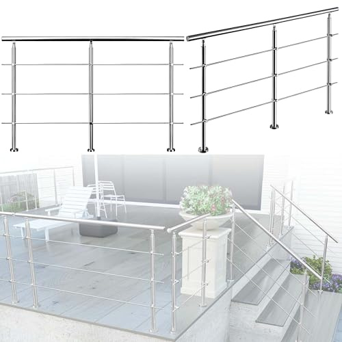 Aica Sanitär Edelstahl Geländer Treppengeländer mit Querstab Handlauf Brüstung Treppe Bausatz 220cm,Querstäbe 3