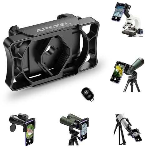 APEXEL Universal Telescope Phone Adapter with Bluetooth,Compatible with Binocular Monocular Spotting Scope and Microscope,Telescope Mount Adapter Easy Operation Suitable for All Smartphones