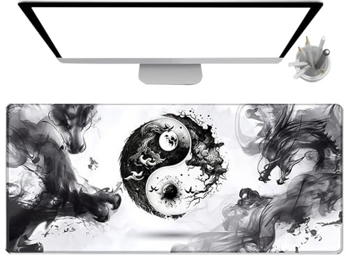 Tapis de souris étendu – Grand tapis de bureau antidérapant, ţapis ďe clavier đe style chinois, en caoutchouc souple et durable d́e 15,8 x 35,4 pouces, accessoire d'étude pour ordinateur porta