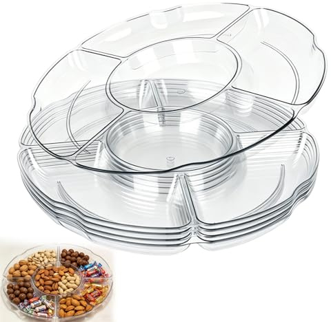 GZDILUOGS 4 Pack Clear Compartment Trays with 5 Section, Plastic Snack Serving Platter Snack Plate Reusable Snack Plate Platter for Party Food for Appetizers Snacks Fruit Candies Dessert Nibbles Nuts