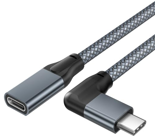 BASESAILOR USB C Extension Cable Right Angle 2M USB C 3.1 3.2 Gen2 10Gbps | USB-C Male to Female Extender,Type C Extension Cable for iPhone 17 16 15,M3 MacBook Pro/Air,MagSafe Charger,Samsung S26 Ultra