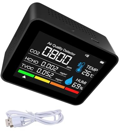 GOWENIC Umfassender Luftqualitätsmonitor 8 in 1 |Indoor CO2 HCHO TVOC PM2 5 PM10 Temperatur Luftfeuchtigkeit Schimmeldetektor Echtzeit-Farbbildschirm für Zuhause (#1)