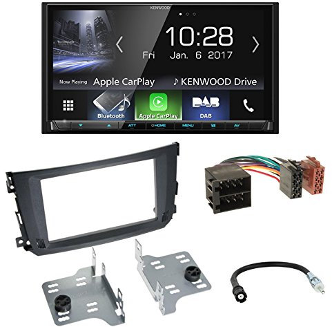 Einbauset : Kenwood DAB - 17,7 cm AV-Receiver mit Bluetooth und Digitalradio+ 2-DIN Radioblende in schwarz + Radioanschlusskabel + Antennenadapter DIN für Smart Fortwo BR451 Facelift 2010-2014