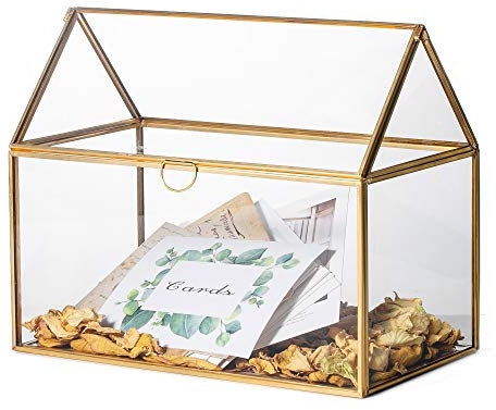 NCYP Geometrische Glas Hochzeitskarten Box, 26x15x21cm,Handgefertigt Kupfer House Form Dekorative Schachtel, Mittelpunkt Tischplatte Übertopf,Card Box (Nur Glasbox)