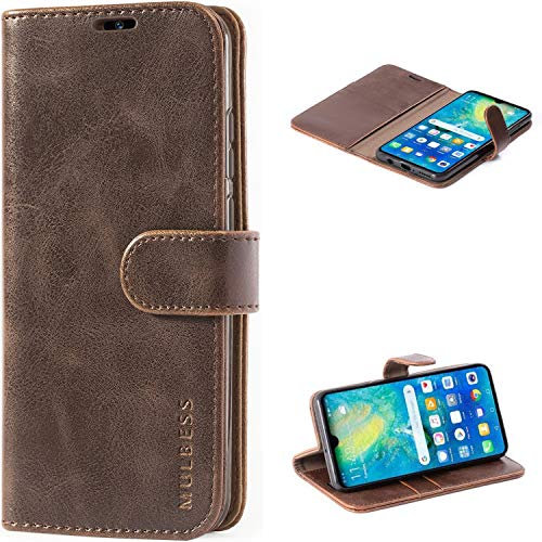 Mulbess Handyhülle für huawei P30 Lite Hülle Leder, huawei P30 Lite Handy Hülle, Vintage Flip Handytasche Schutzhülle für huawei P30 Lite New Edition Case, Kaffee Braun