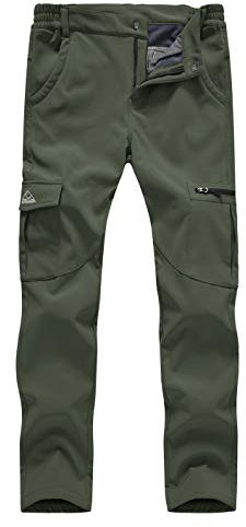 donhobo Damen Wanderhose Outdoorhose Wasserdicht Softshellhose Winddicht Winter Warm Gefüttert Trekkinghose Elastisch Verdickte Sport Freizeithose Grün L