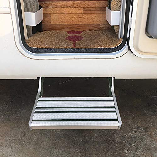 CHHMAELOVE Auvent Marchepied Single Step Aluminium，EntréE pour Les Caravanes，Marchepied Step Tiroir Manuel,Marchepied Pliant pour Caravane,Silver