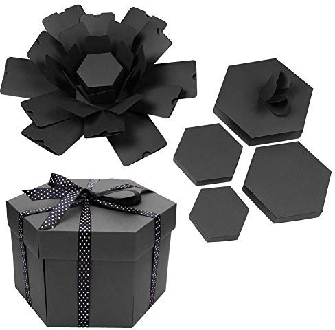 Prosperveil Explosionsbox DIY Scrapbooking Fotoalbum Handgemachte Geschenkbox Überraschung Explosion Box für Geburtstag Valentinstag Jahrestag Hochzeit Weihnachten (Schwarz)