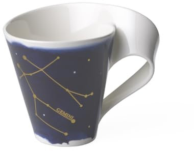 Villeroy & Boch NewWave Stars Tazza con Manico Elegante con Costellazione Gemelli, Adatta per lavastoviglie, Porcellana Premium, Bianca/Blu, 300 ml