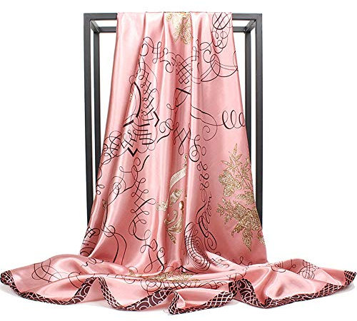 Foulard en soie pour femme - Grand carré Satin 90 cm - rose - 89 cm