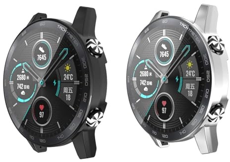 LvBu Schutzhülle Kompatibel mit Honor Magic Watch 2 46mm, Flexibles TPU Vollschutz mit Displayschutzfolie Kratzfest Displayschutz Schutz Hülle Für Huawei Honor Magic Watch 2 46mm (schwarz+Silber)