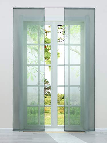 HeichkelL Schiebegardinen 2er-Set Einfarbige Flächenvorhänge Gardine Voile Halbtransparenter Schiebevorhang, Klettband und Beschwerungsstangen, Grau, Jedes Stück BxH 57x225 cm