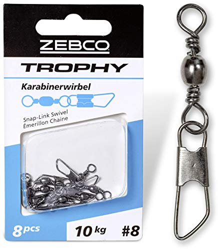 Zebco Qualitäts Trophy Karabinerwirbel Angelzubehör Wirbel Angeln Kleinteile Angel Zubehör, Diverse, Gr.: 6 L: 42mm 14kg / 8 Stück