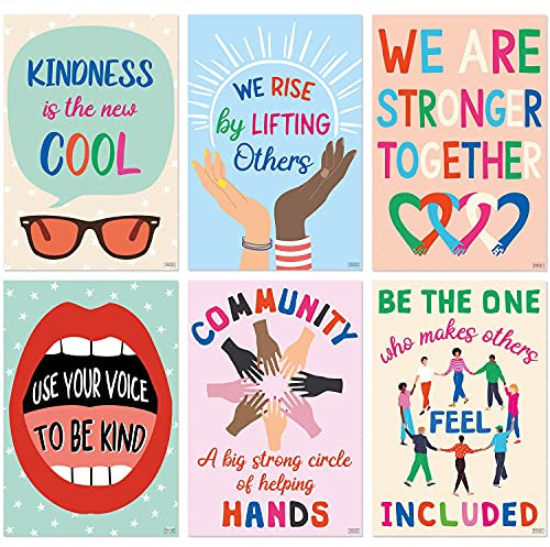 S&O Kindness Poster für Klassendekorationen. 6 Poster für Klassenzimmer, 15 x 22 Zoll großes Posterpaket. Poster zur Wachstumsorientierung, motivierende Poster, positive Poster, inspirierende Poster.