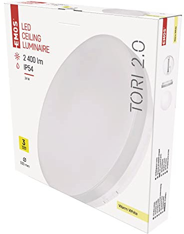 EMOS LED-Deckenleuchte TORI, wasserdichte 24 W Badlampe für Außen und Innen, 2400 lm runde Flurlampe/Badezimmerlampe, warmweiß 3000K, Deckenlampe für Flur, Bad, Küche, Ø33cm