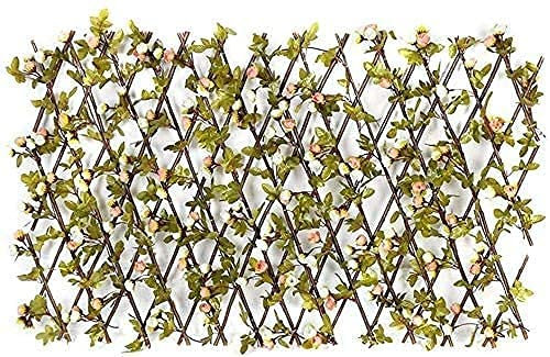 llxyzrzbhd Garten Sichtschutz Künstliche Hecke Holz mit künstlichen Blumenblättern Sichtschutzzaun Bildschirmzäune Künstliches Holzset 825(Color:Blanca Rosa - M)
