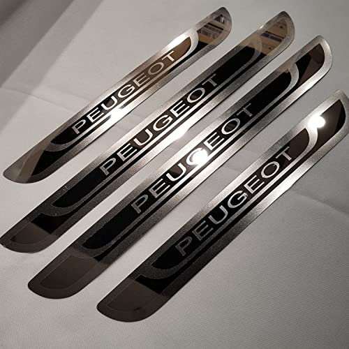 Eamily Lot de 4 protections de seuil de porte de voiture pour Peugeot 308 208 508 207 3008 2008 307 - Plaques extérieures en acier inoxydable pour pédale de seuil de porte